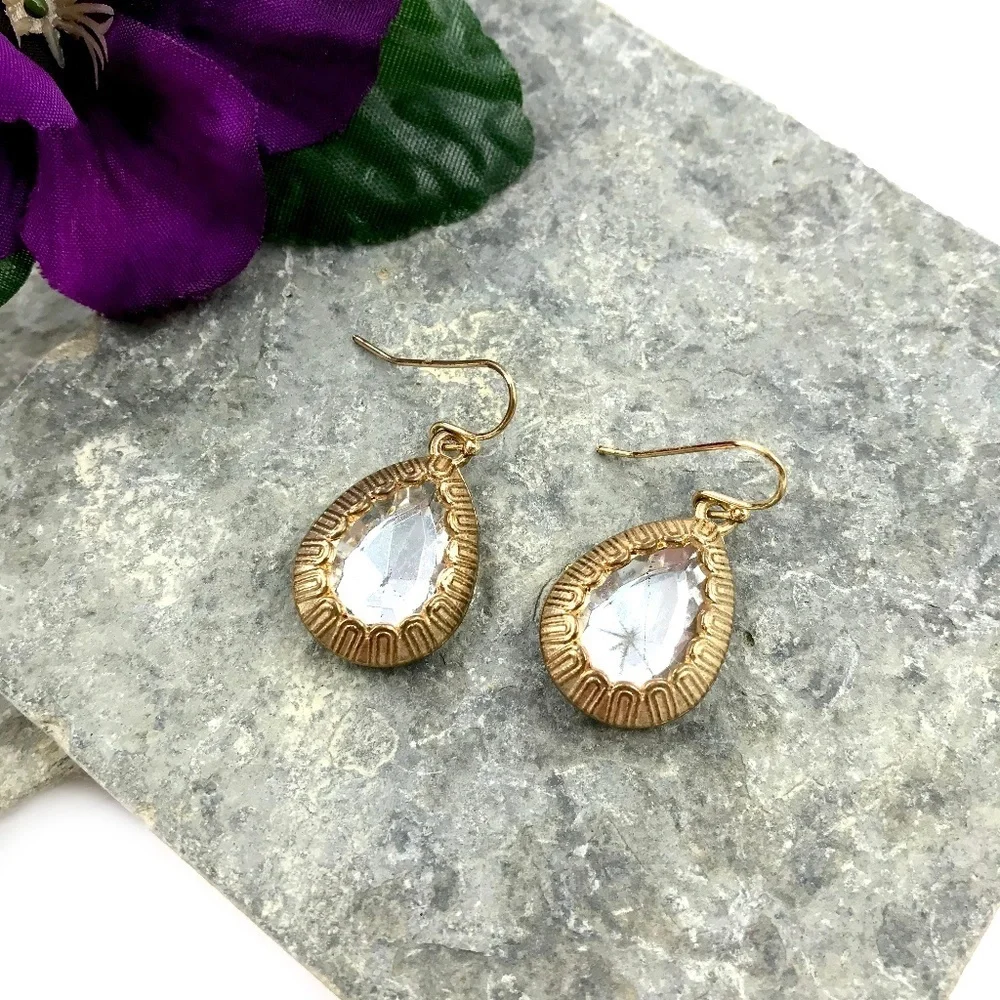 Gold Jeweled Dangle Earrings​​